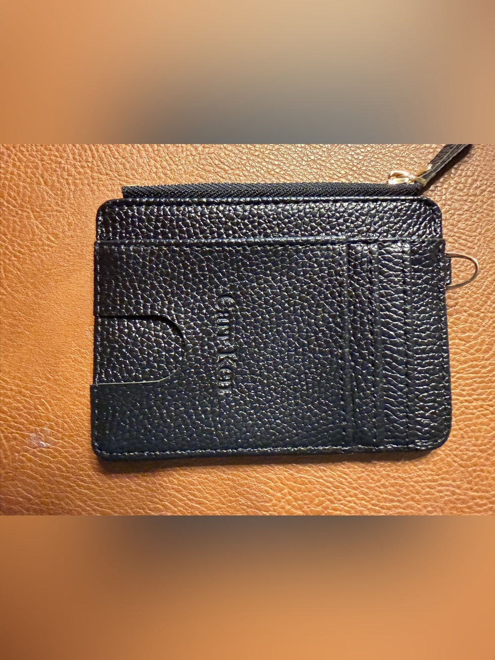 Source Unknown Black Pebbled Leather Card Case with Zip